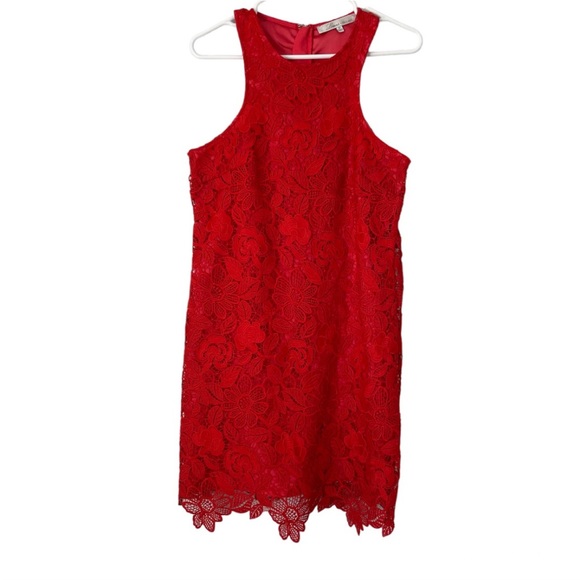 Lovers + Friends Caspian Red Sleeveless Mini Lace Shift Dress Medium - Picture 2 of 5